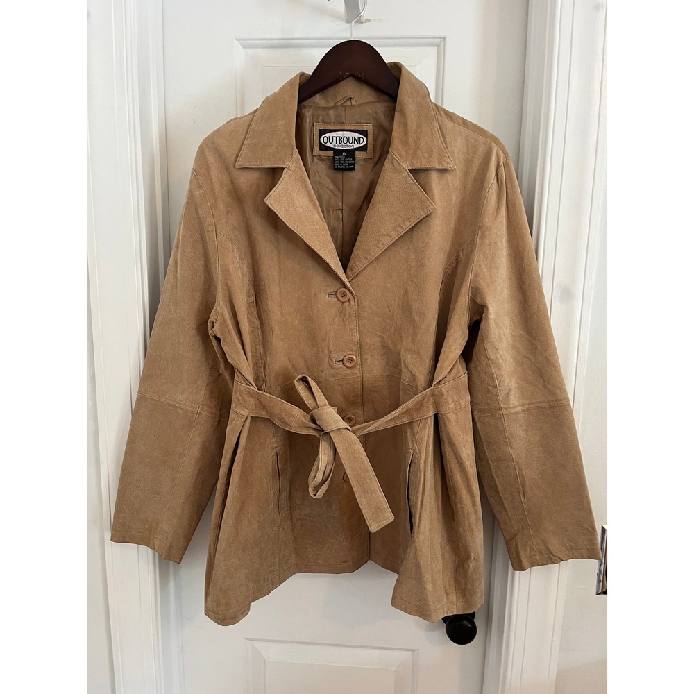 Outbound Collection Tan Suede Leather Belted Jacket - Picture 1 of 8